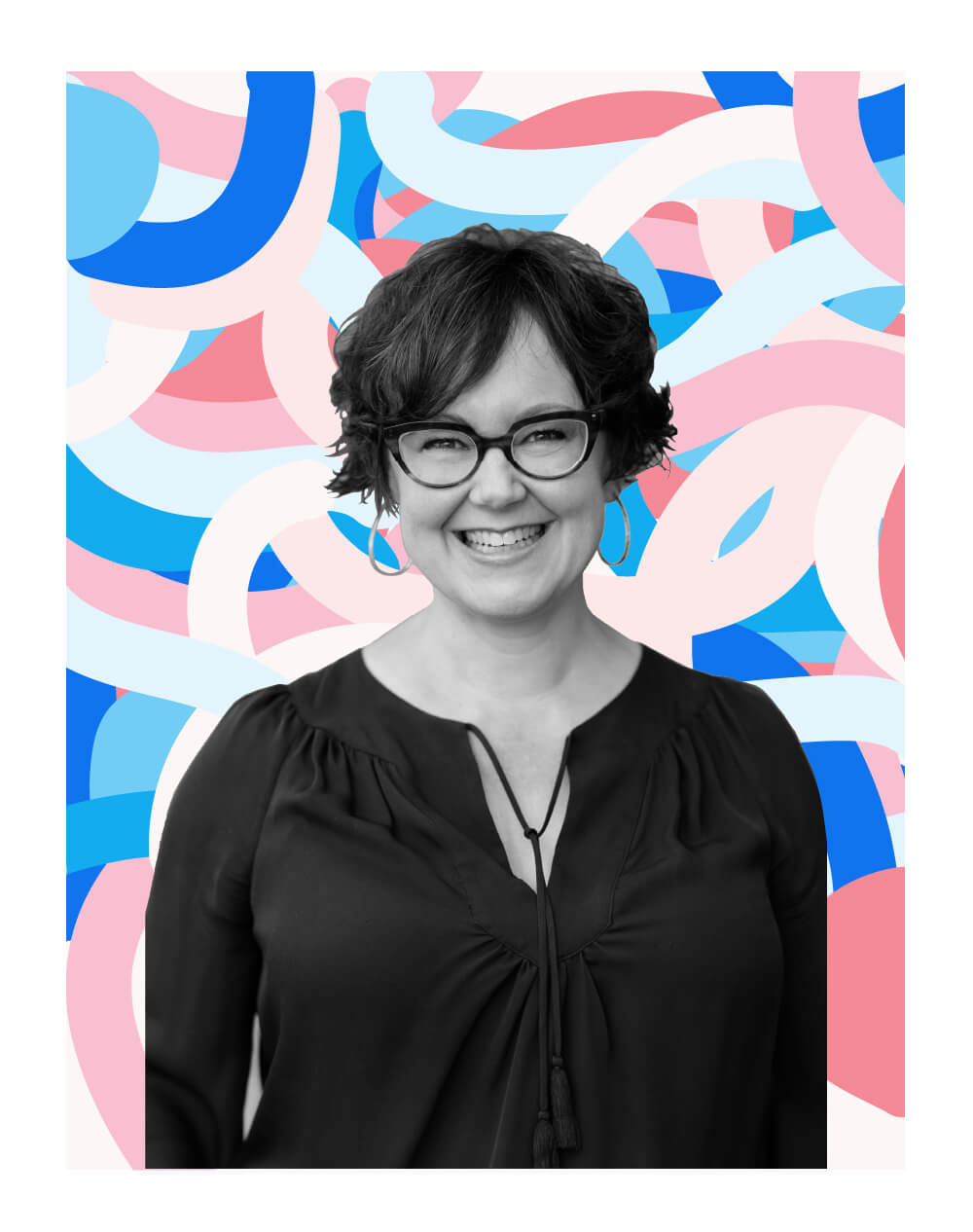 Kristina Halvorson with a bright, squiggly background